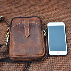 Vintage Brown Leather Men's Cell Phone Holsters Brown Belt Pouch Mini Side Bag For Men - imessengerbags