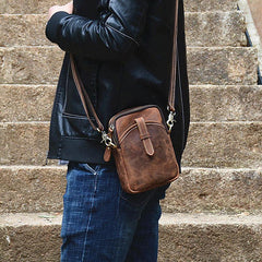 Vintage Brown Leather Men's Cell Phone Holsters Brown Belt Pouch Mini Side Bag For Men - imessengerbags