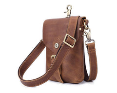 Vintage Brown Leather Men's Belt Pouch Cell Phone Holster Belt Bag Mini Side Bag For Men