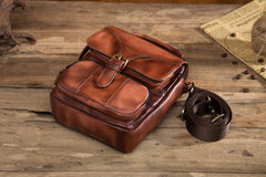 Vintage Leather Brown Men's Small Vertical Side Bag Handbag Belt Bag Pouch  For Men - imessengerbags