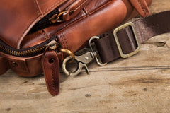 Vintage Leather Brown Men's Small Vertical Side Bag Handbag Belt Bag Pouch  For Men - imessengerbags