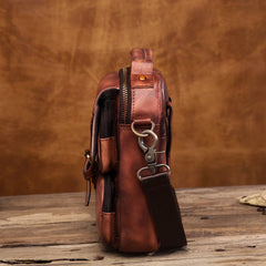 Vintage Leather Brown Men's Small Vertical Side Bag Handbag Belt Bag Pouch  For Men - imessengerbags