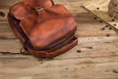 Vintage Leather Brown Men's Small Vertical Side Bag Handbag Belt Bag Pouch  For Men - imessengerbags