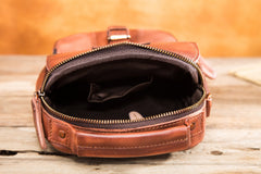 Vintage Leather Brown Men's Small Vertical Side Bag Handbag Belt Bag Pouch  For Men - imessengerbags