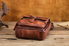 Vintage Leather Brown Men's Small Vertical Side Bag Handbag Belt Bag Pouch  For Men - imessengerbags