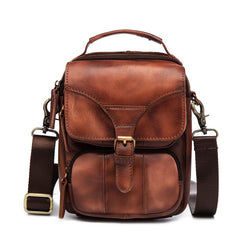 Vintage Leather Brown Men's Small Vertical Side Bag Handbag Belt Bag Pouch  For Men - imessengerbags