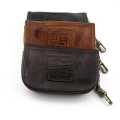 Vintage Brown Leather Men's Car Key Wallet Black Key Zipper Wallet For Men - imessengerbags
