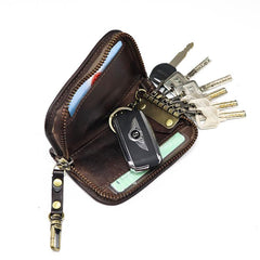 Vintage Brown Leather Men's Car Key Wallet Black Key Zipper Wallet For Men - imessengerbags