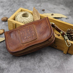 Vintage Brown Leather Men's Car Key Wallet Black Key Zipper Wallet For Men - imessengerbags