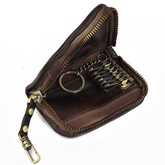 Vintage Brown Leather Men's Car Key Wallet Black Key Zipper Wallet For Men - imessengerbags