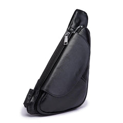Cool Black Leather Mens Sling Bag Chest Bag One-Shoulder Backpack For Men - imessengerbags
