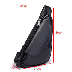 Cool Black Leather Mens Sling Bag Chest Bag One-Shoulder Backpack For Men - imessengerbags