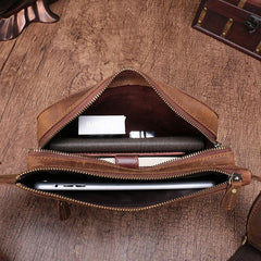 Vintage Brown Leather Men's Fanny Pack Coffee Chest Bag Waist Bag For Men