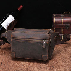 Vintage Brown Leather Men's Fanny Pack Coffee Chest Bag Waist Bag For Men - imessengerbags
