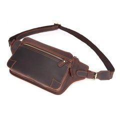 Vintage Brown Leather Men's Fanny Pack Coffee Chest Bag Waist Bag For Men
