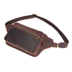 Vintage Brown Leather Men's Fanny Pack Coffee Chest Bag Waist Bag For Men - imessengerbags