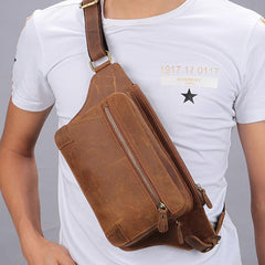 Vintage Brown Leather Men's Fanny Pack Coffee Chest Bag Waist Bag For Men