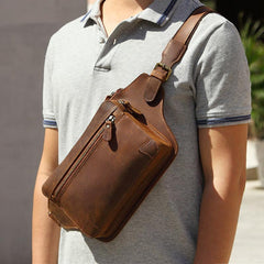 Vintage Brown Leather Men's Fanny Pack Coffee Chest Bag Waist Bag For Men