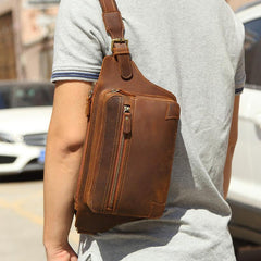 Vintage Brown Leather Men's Fanny Pack Coffee Chest Bag Waist Bag For Men