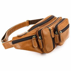 Cool Leather Brown Men's Fanny Pack Black Waist Bag Hip Pack For Men - imessengerbags