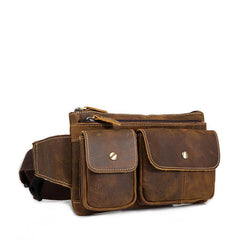 Vintage Brown Leather Men's Fanny Pack Hip Pack Brown Chest Bag Waist Bags For Men - imessengerbags