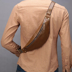 Vintage Brown Leather Men's Fanny Pack Coffee Waist Bag Chest Bag For Men - imessengerbags