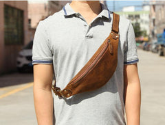 Vintage Brown Leather Men's Fanny Pack Coffee Waist Bag Chest Bag For Men - imessengerbags