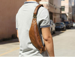 Vintage Brown Leather Men's Fanny Pack Coffee Waist Bag Chest Bag For Men