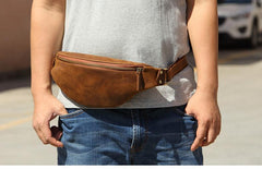Vintage Brown Leather Men's Fanny Pack Coffee Waist Bag Chest Bag For Men - imessengerbags