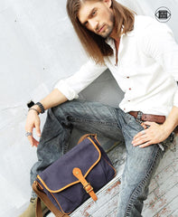 Casual Canvas Leather Mens Side Bag Side Bag Small Messenger Bags Casual Courier Bags for Men