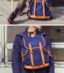 Navy Blue Canvas Mens Large 15'' Laptop Backpack College Backpack Travel Backpack for Men - imessengerbags