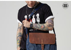 Navy Blue Leather Waxed Canvas Mens Side Bag Messenger Bags Gray Casual Courier Bags for Men