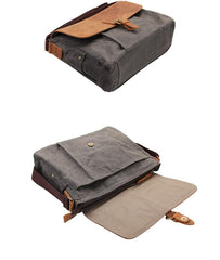 Navy Blue Leather Waxed Canvas Mens Side Bag Messenger Bags Gray Casual Courier Bags for Men