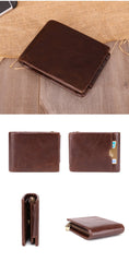 Vintage Brown Trifold Leather Men's Small Wallet RFID Black billfold Wallet For Men - imessengerbags