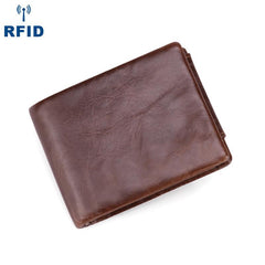Vintage Brown Trifold Leather Men's Small Wallet RFID Black billfold Wallet For Men - imessengerbags