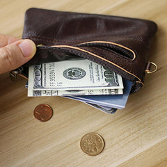 Black Leather Mens Short Coin Wallet Zipper Small Coin Holder Change Pouch For Men