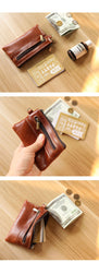 Black Leather Mens Short Coin Wallet Zipper Small Coin Holder Change Pouch For Men