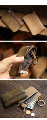 Black Leather Mens Short Coin Wallet Zipper Small Coin Holder Change Pouch For Men
