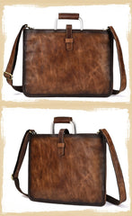 Vintage Brown Leather Men's 12‘’ Laptop Briefcase Handbag Slim Professional Briefcase For Men - imessengerbags