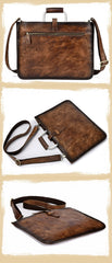 Vintage Brown Leather Men's 12‘’ Laptop Briefcase Handbag Slim Professional Briefcase For Men - imessengerbags