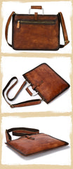 Vintage Brown Leather Men's 12‘’ Laptop Briefcase Handbag Slim Professional Briefcase For Men - imessengerbags