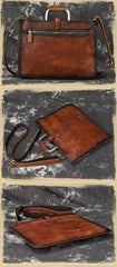 Vintage Brown Leather Men's 12‘’ Laptop Briefcase Handbag Slim Professional Briefcase For Men - imessengerbags