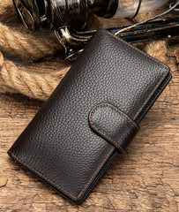 Black Leather Men's Wallet Trifold Long Wallet Multi Cards Long Wallet For Men - imessengerbags