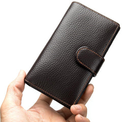 Black Leather Men's Wallet Trifold Long Wallet Multi Cards Long Wallet For Men - imessengerbags