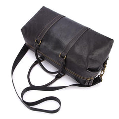 Fashion Black Leather Men's Weekender Bag Travel Bag Black Overnight Bag For Men - imessengerbags