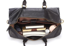 Fashion Black Leather Men's Weekender Bag Travel Bag Black Overnight Bag For Men