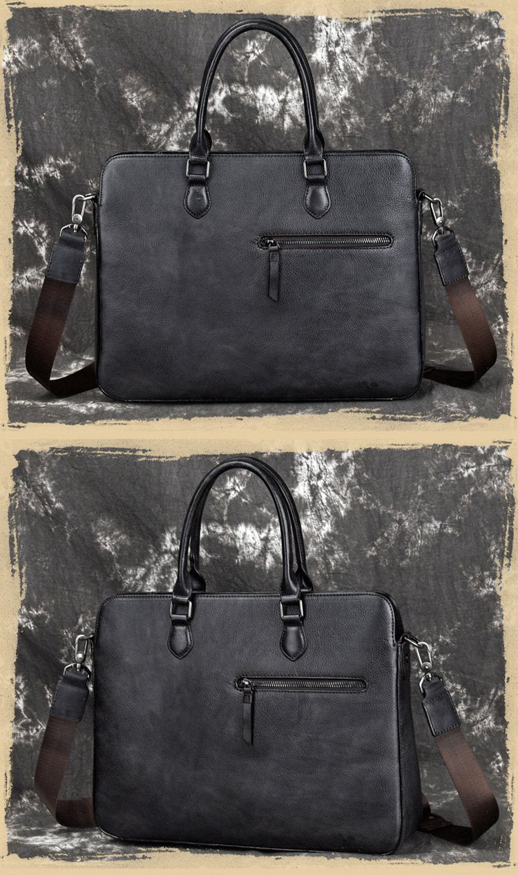Vintage Leather Men's Briefcase 14inch Laptop Bag Handbag Work Bag For Men - imessengerbags