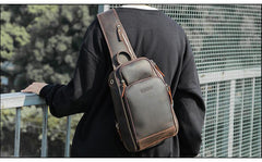 Vintage Brown Leather Men's One Shoulder Backpack Chest Bag Sling Crossbody Pack For Men - imessengerbags