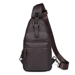 Black Leather Men's Sling Bag Coffee Chest Bag One Shoulder Backpack For Men - imessengerbags
