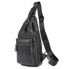 Black Leather Men's Sling Bag Coffee Chest Bag One Shoulder Backpack For Men - imessengerbags